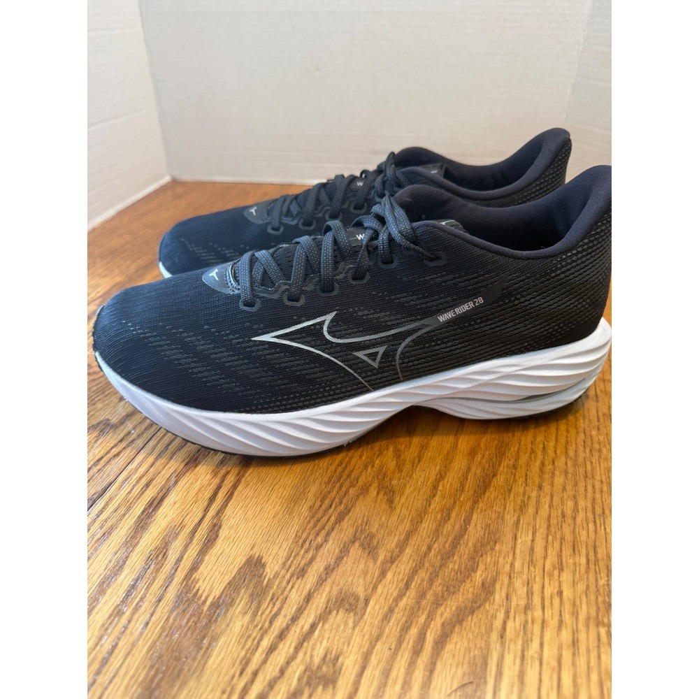 Mizuno Wave Rider 28 Mens Running Shoes Black Silver Mesh Sneaker Size 10